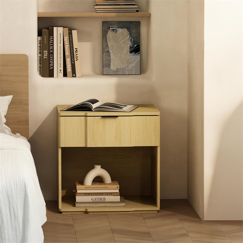 Clive Mid-Century Modern 2-Piece Dresser and Nightstand in Natural Oak