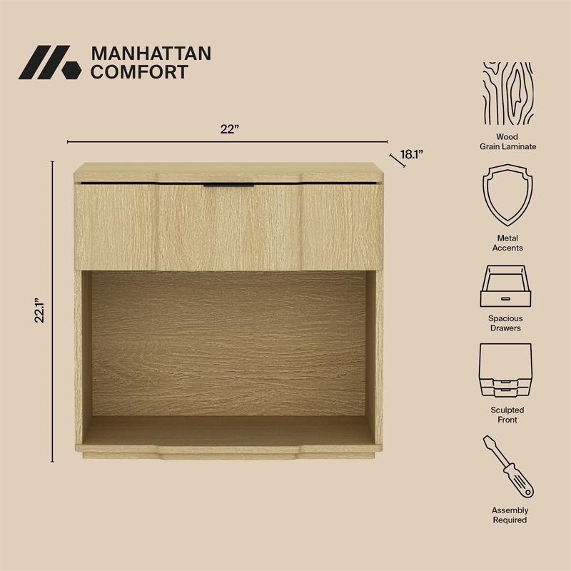 Clive Mid-Century Modern 2-Piece Dresser and Nightstand in Natural Oak
