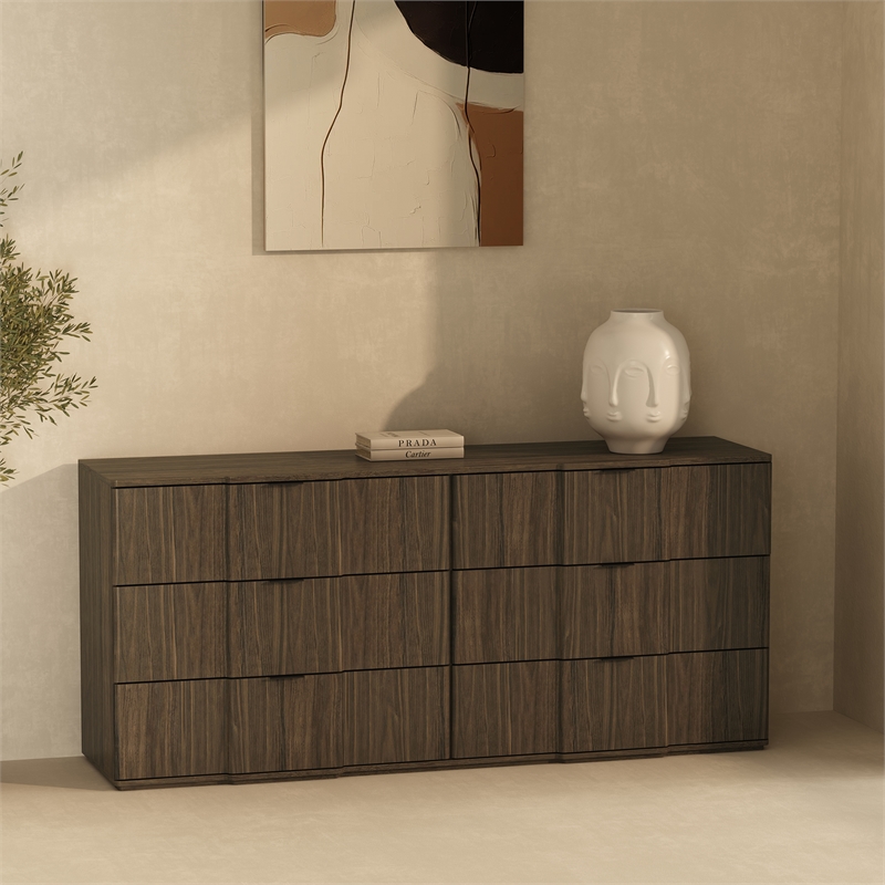 Clive Mid-Century Modern 2-Piece Dresser and Nightstand in Walnut
