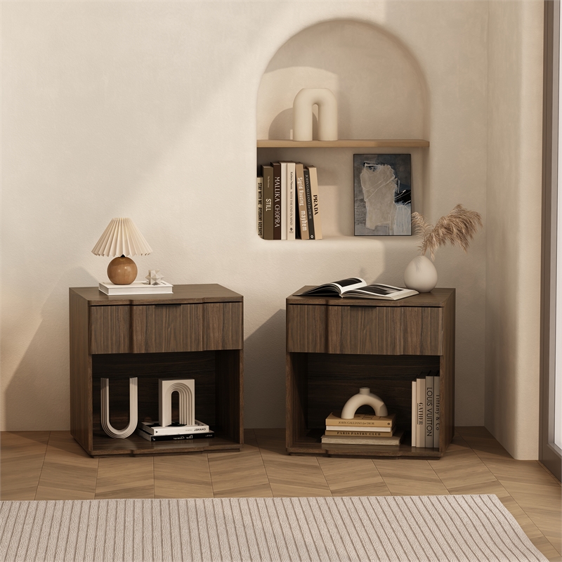 Clive Mid-Century Modern 2-Piece Dresser and Nightstand in Walnut