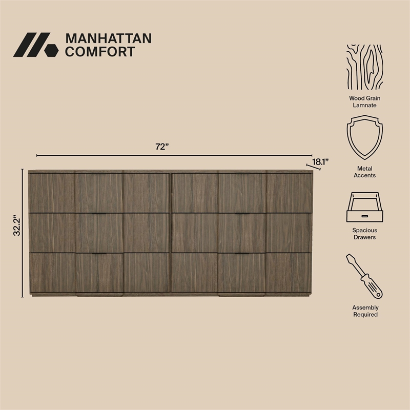Clive Mid-Century Modern 2-Piece Dresser and Nightstand in Walnut