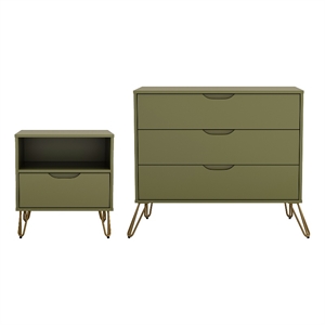 Avira Mid-Century Modern 2-Piece Dresser and Nightstand in Olive Green