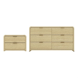 Grace Modern 2-Piece Dresser and Nightstand in Natural Oak and Gold