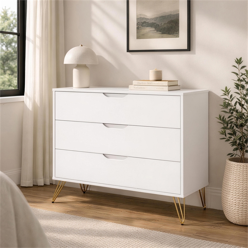 Avira Mid-Century Modern 2-Piece Dresser and Nightstand in White