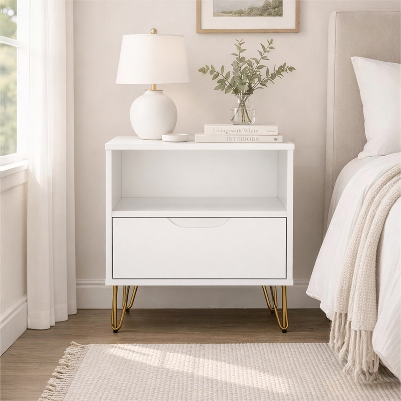 Avira Mid-Century Modern 2-Piece Dresser and Nightstand in White