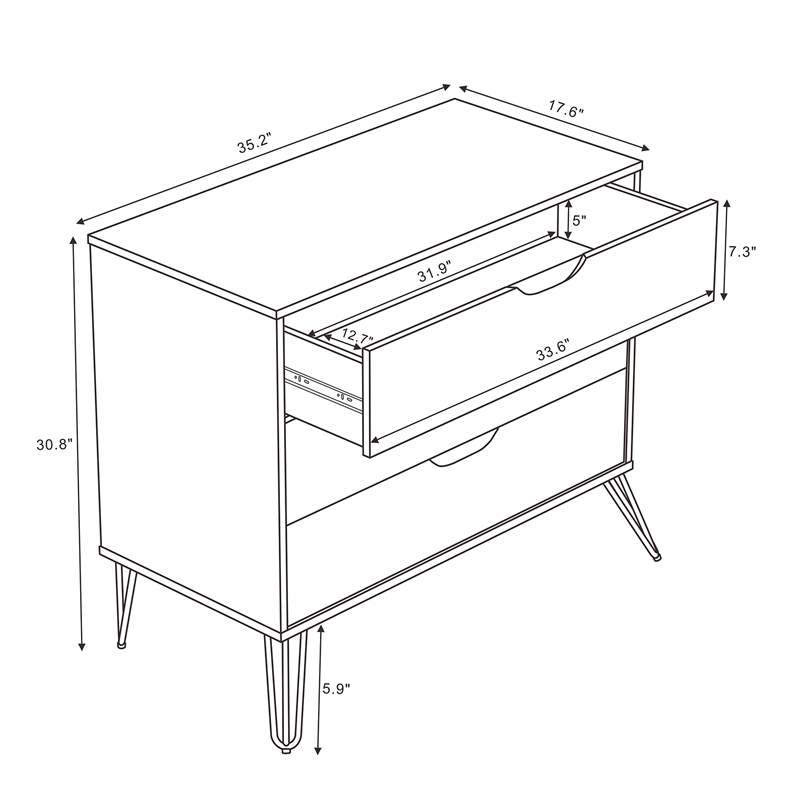 Avira Mid-Century Modern 2-Piece Dresser and Nightstand in White