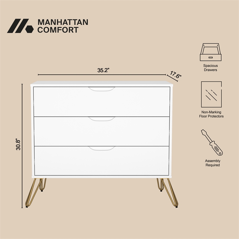 Avira Mid-Century Modern 2-Piece Dresser and Nightstand in White
