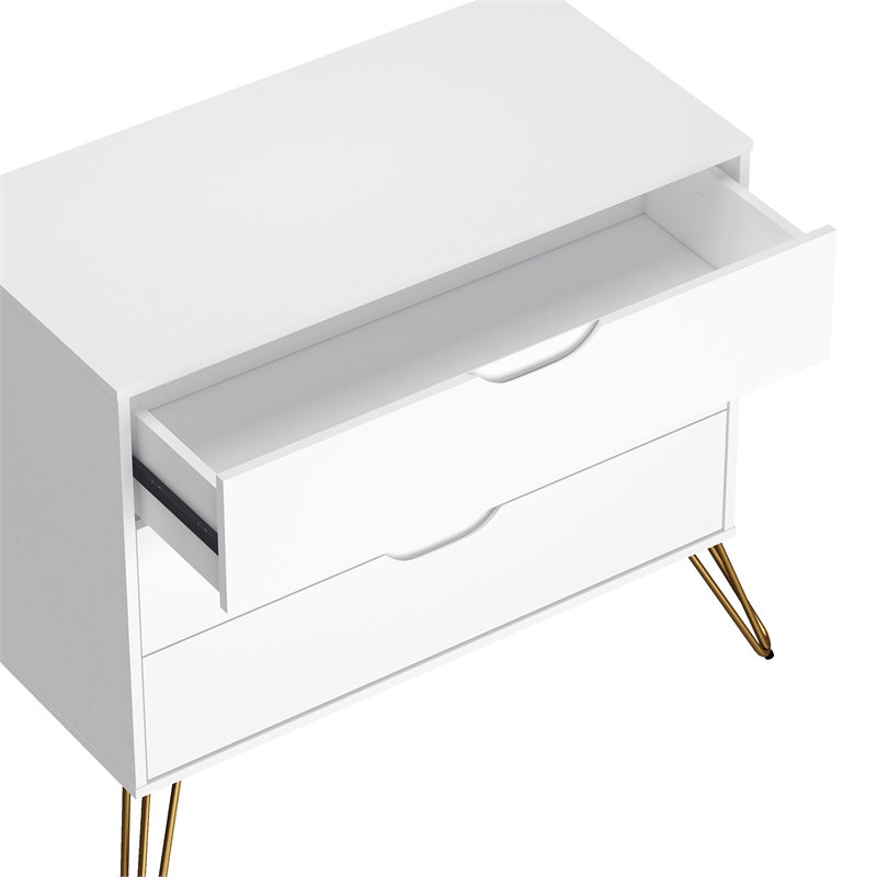 Avira Mid-Century Modern 2-Piece Dresser and Nightstand in White