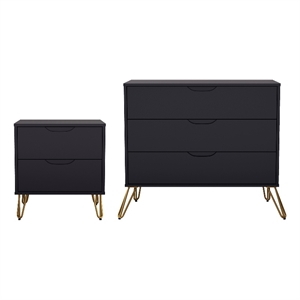 Avira Mid-Century Modern 2-Piece Dresser and Nightstand in Black