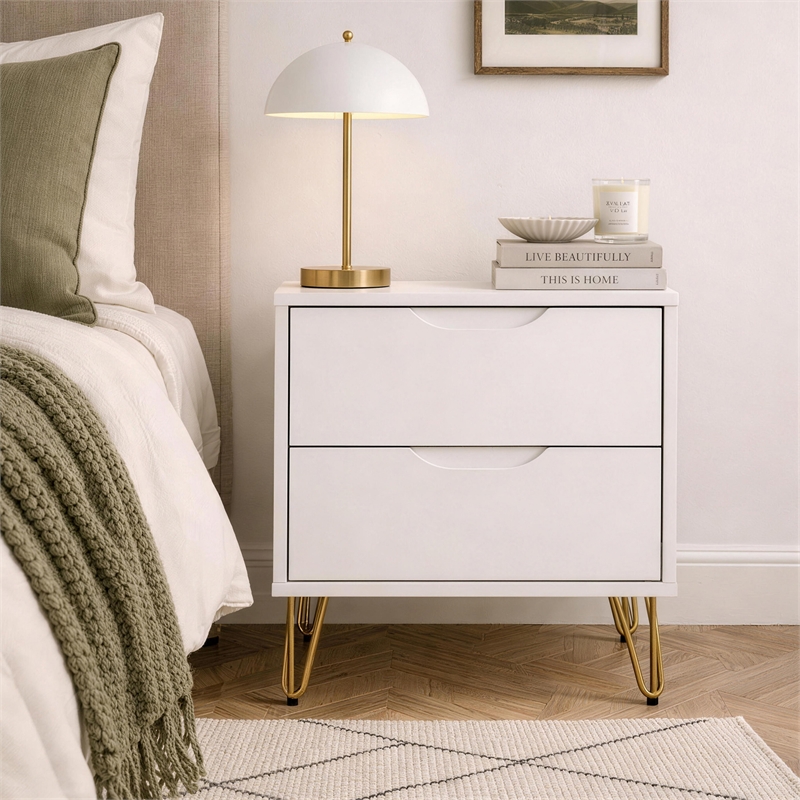 Avira Mid-Century Modern 2-Piece Dresser and Nightstand in White