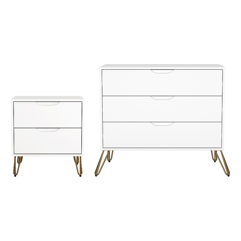 Avira Mid-Century Modern 2-Piece Dresser and Nightstand in White