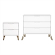 Avira Mid-Century Modern 2-Piece Dresser and Nightstand in White