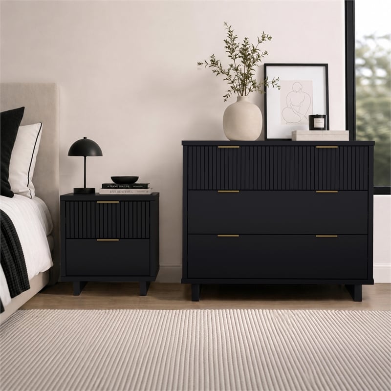 Elara Contemporary 2-Piece Dresser and Nightstand in Black