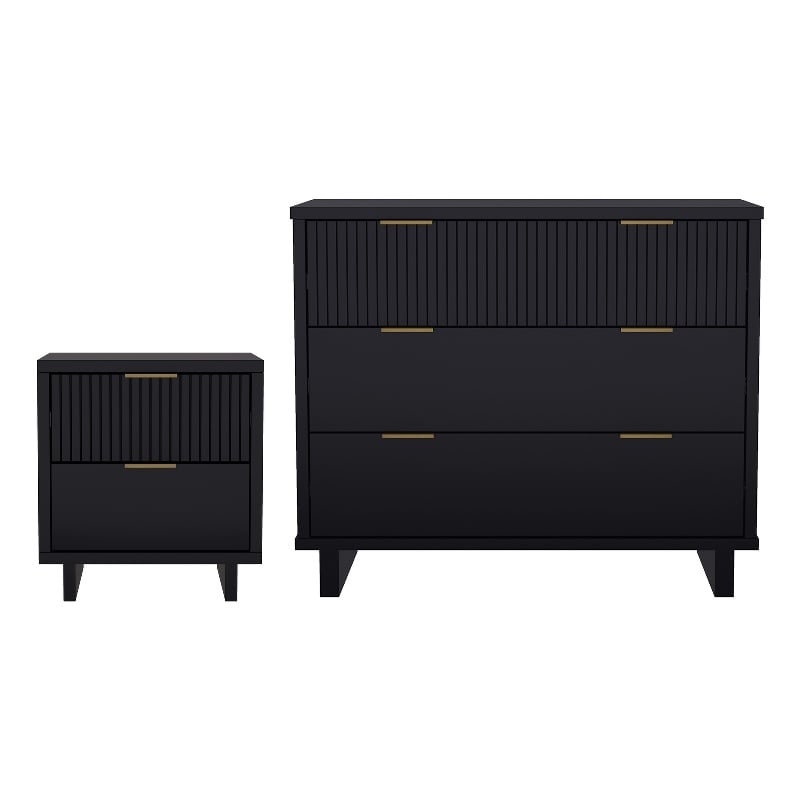Elara Contemporary 2-Piece Dresser and Nightstand in Black