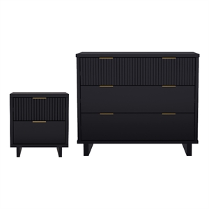 Elara Contemporary 2-Piece Dresser and Nightstand in Black