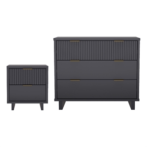 Elara Contemporary 2-Piece Dresser and Nightstand in Charcoal Gray