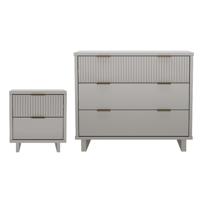 Elara Contemporary 2-Piece Dresser and Nightstand in Light Gray