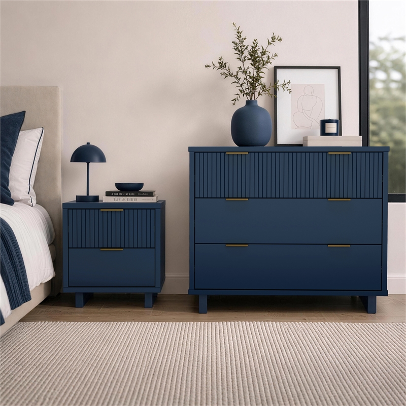 Elara Contemporary 2-Piece Dresser and Nightstand in Midnight Blue