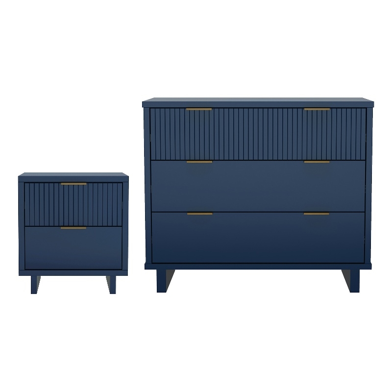 Elara Contemporary 2-Piece Dresser and Nightstand in Midnight Blue