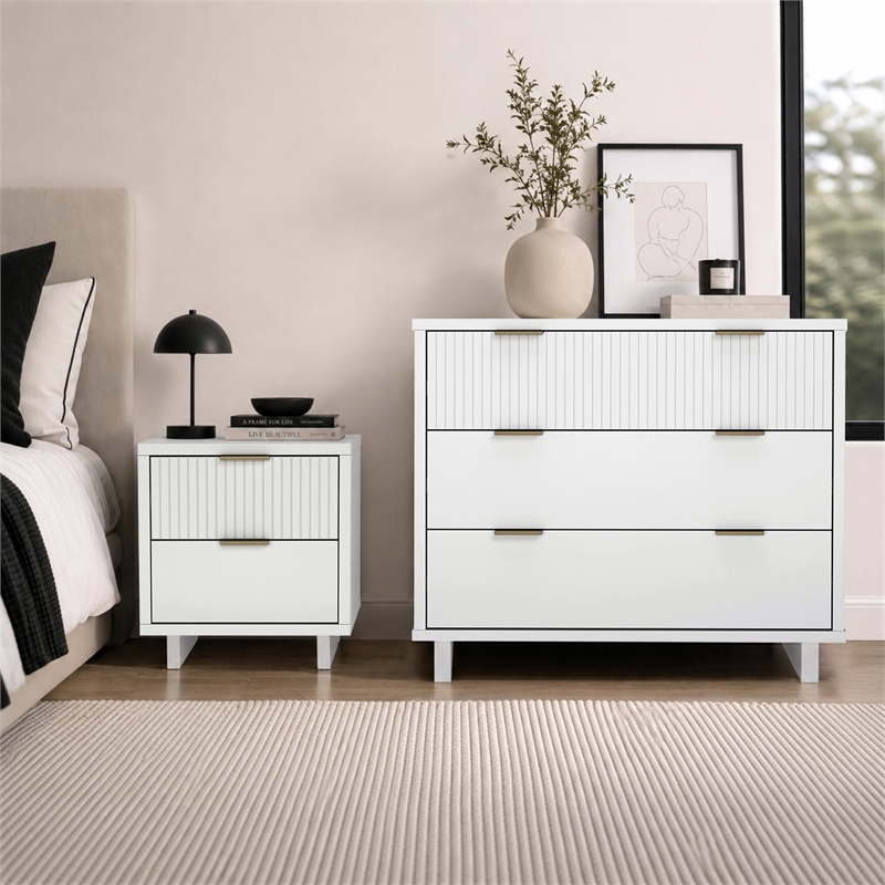 Elara Contemporary 2-Piece Dresser and Nightstand in White