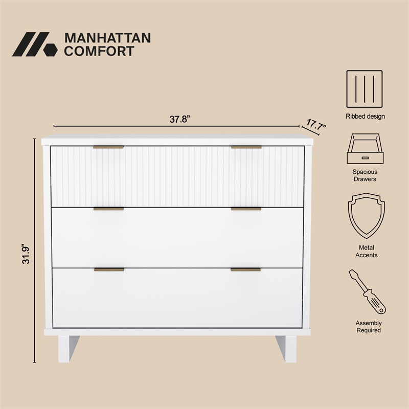 Elara Contemporary 2-Piece Dresser and Nightstand in White