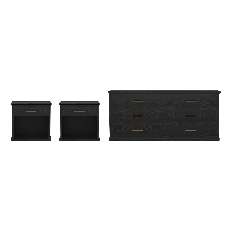 Clifford Traditional 3-Piece Dresser and Nightstand in Black
