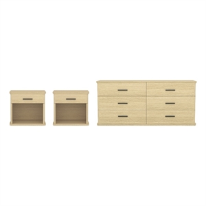 Clifford Traditional 3-Piece Dresser and Nightstand in Natural Oak
