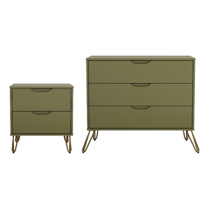Avira Mid-Century Modern 2-Piece Dresser and Nightstand in Olive Green