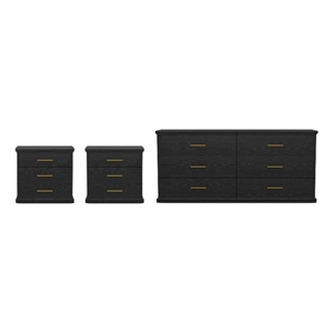 Clifford Traditional 3-Piece Dresser and Nightstand in Black
