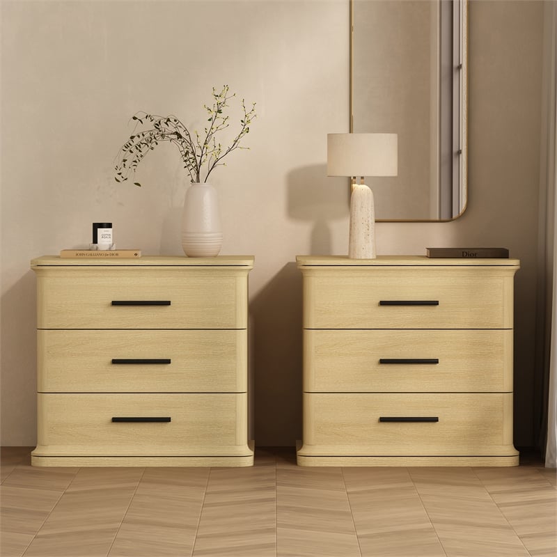 Clifford Traditional 3-Piece Dresser and Nightstand in Natural Oak
