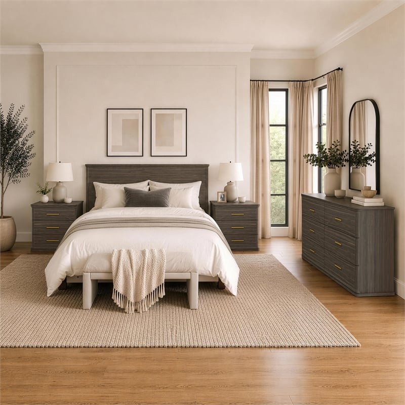 Clifford Traditional 3-Piece Dresser and Nightstand in Walnut