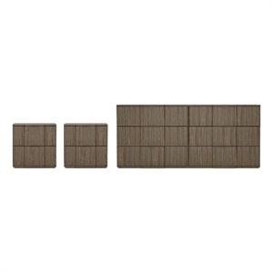 Clive Mid-Century Modern 3-Piece Dresser and Nightstand in Walnut and Gold