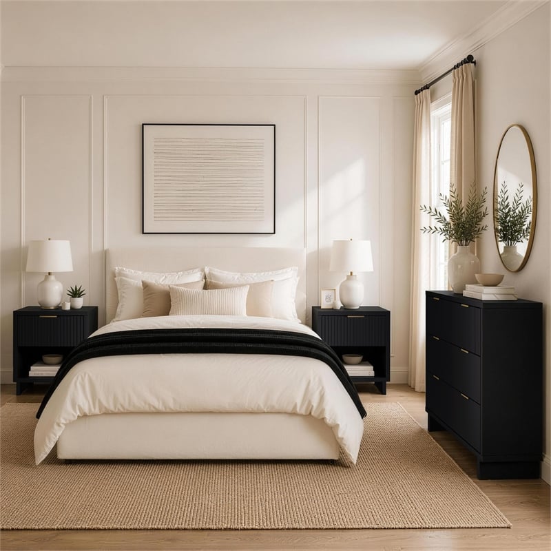 Elara Contemporary 3-Piece Dresser and Nightstand in Black