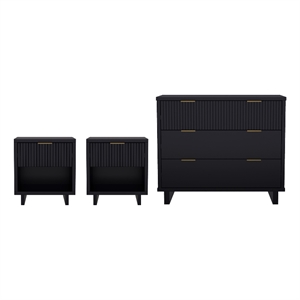 Elara Contemporary 3-Piece Dresser and Nightstand in Black