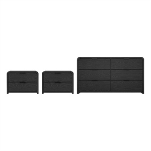 Grace Modern 3-Piece Dresser and Nightstand in Black