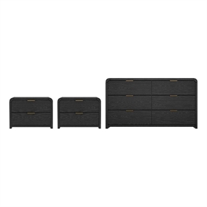 Grace Modern 3-Piece Dresser and Nightstand in Black and Gold