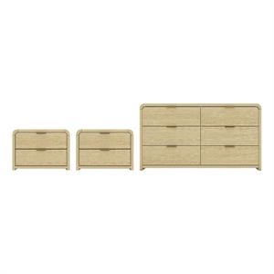 Grace Modern 3-Piece Dresser and Nightstand in Natural Oak and Gold