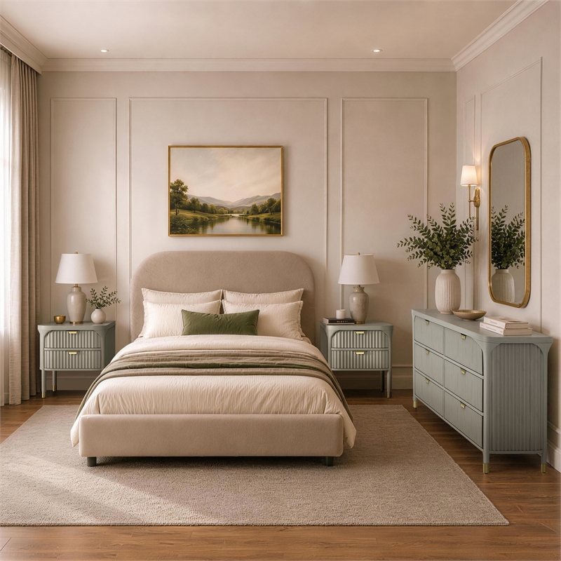 Park Contemporary 3-Piece Dresser and Nightstand in Gray