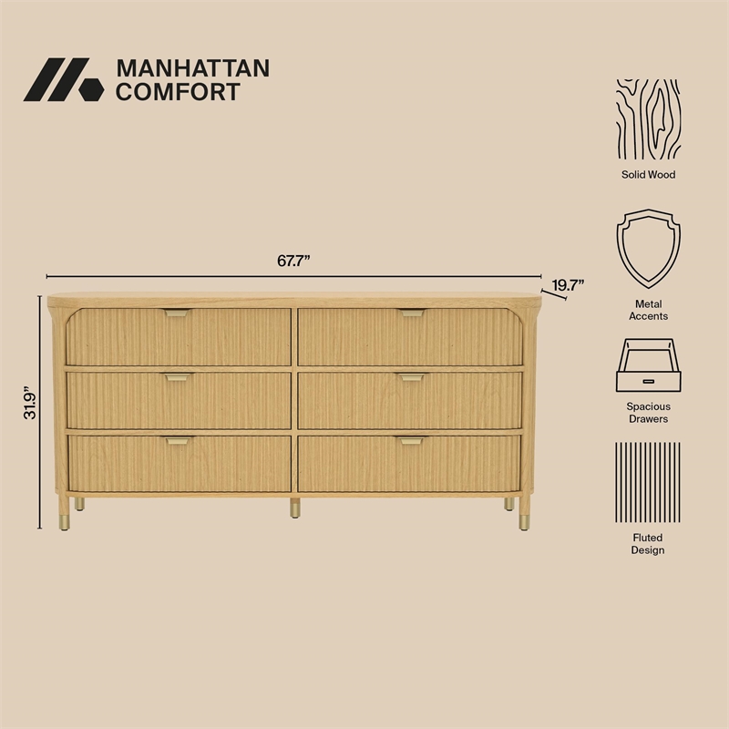 Park Contemporary 3-Piece Dresser and Nightstand in Natural