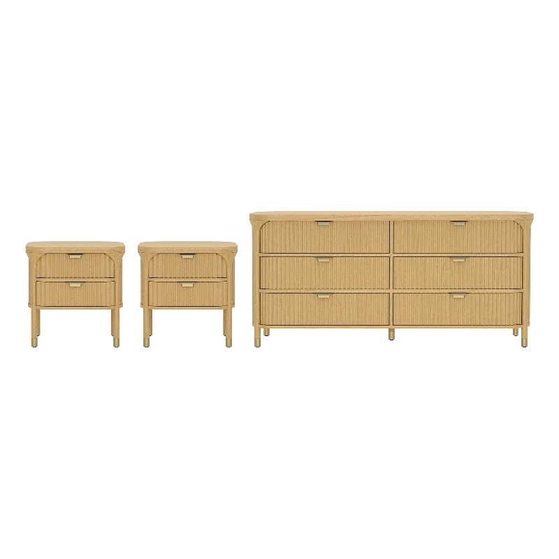 Park Contemporary 3-Piece Dresser and Nightstand in Natural