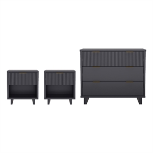 Elara Contemporary 3-Piece Dresser and Nightstand in Charcoal Gray
