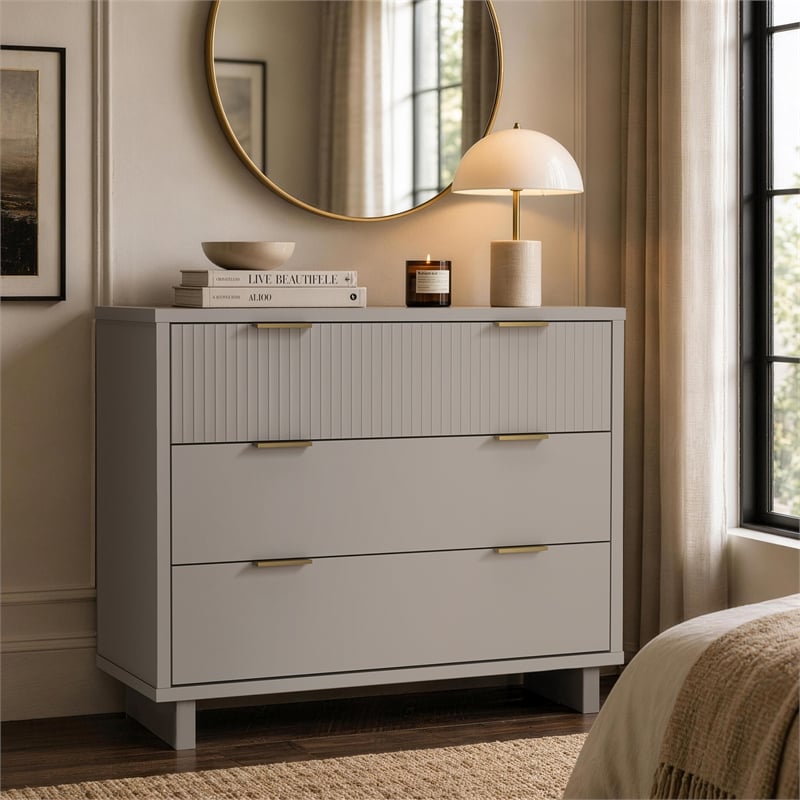 Elara Contemporary 3-Piece Dresser and Nightstand in Light Gray