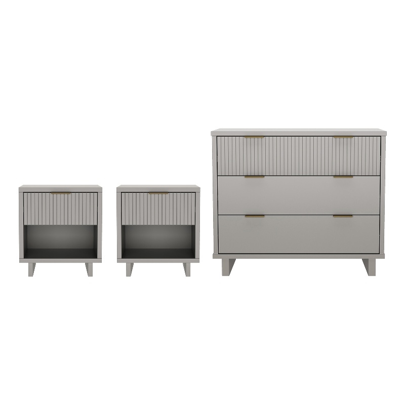 Elara Contemporary 3-Piece Dresser and Nightstand in Light Gray