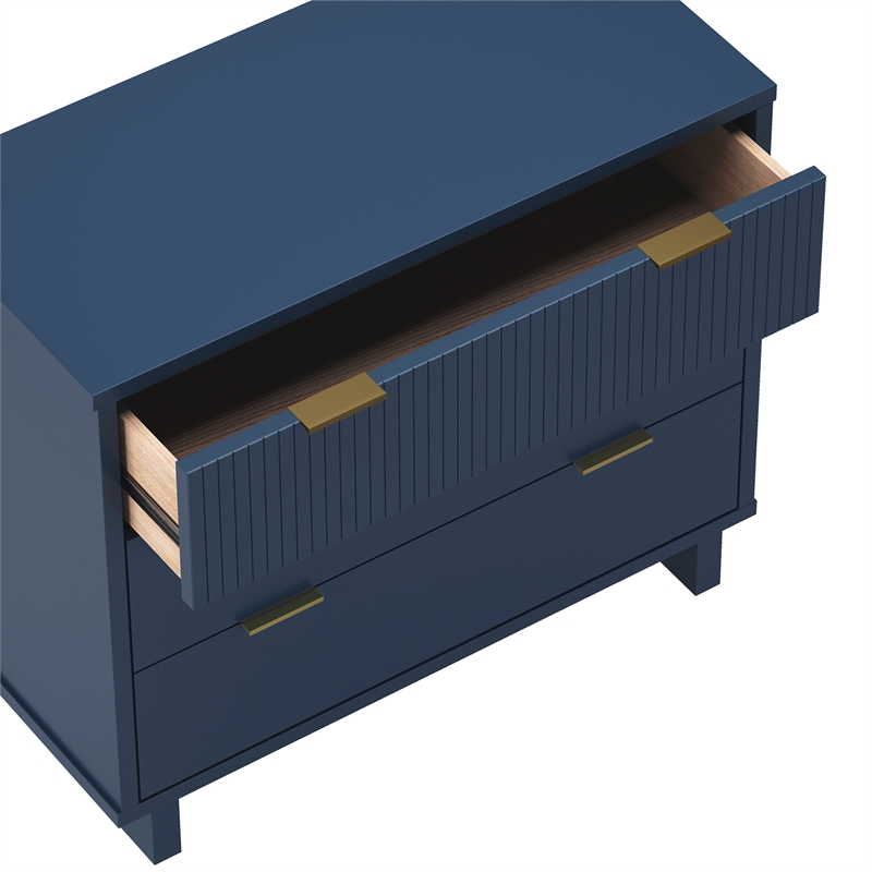 Elara Contemporary 3-Piece Dresser and Nightstand in Midnight Blue
