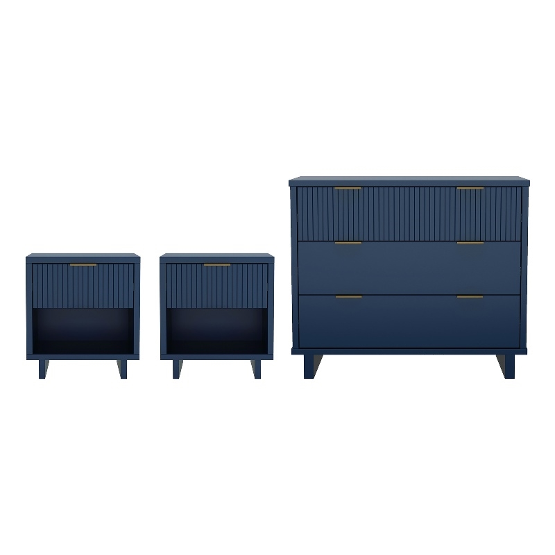 Elara Contemporary 3-Piece Dresser and Nightstand in Midnight Blue
