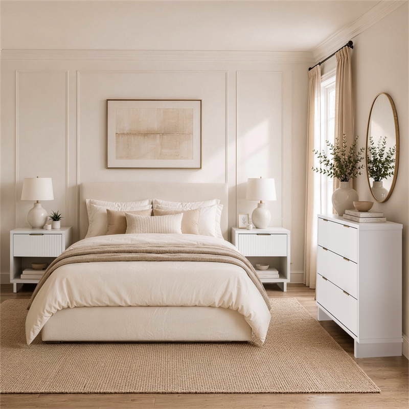 Elara Contemporary 3-Piece Dresser and Nightstand in White