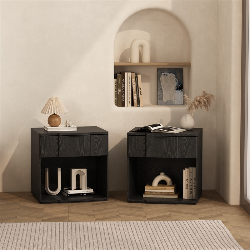 Clive Mid-Century Modern 3-Piece Dresser and Nightstand in Black