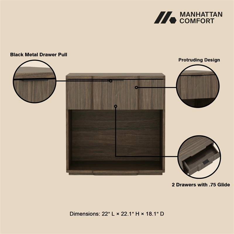 Clive Mid-Century Modern 3-Piece Dresser and Nightstand in Walnut and Gold