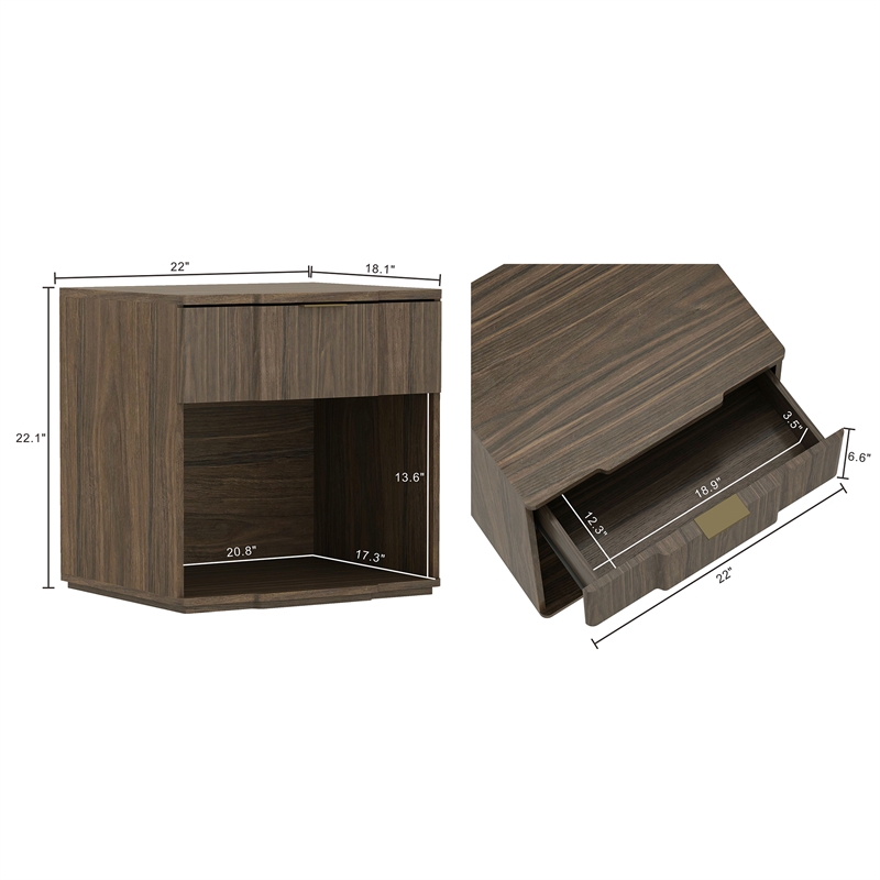 Clive Mid-Century Modern 3-Piece Dresser and Nightstand in Walnut and Gold