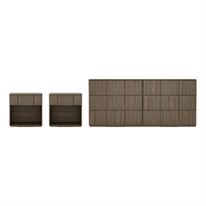Clive Mid-Century Modern 3-Piece Dresser and Nightstand in Walnut and Gold